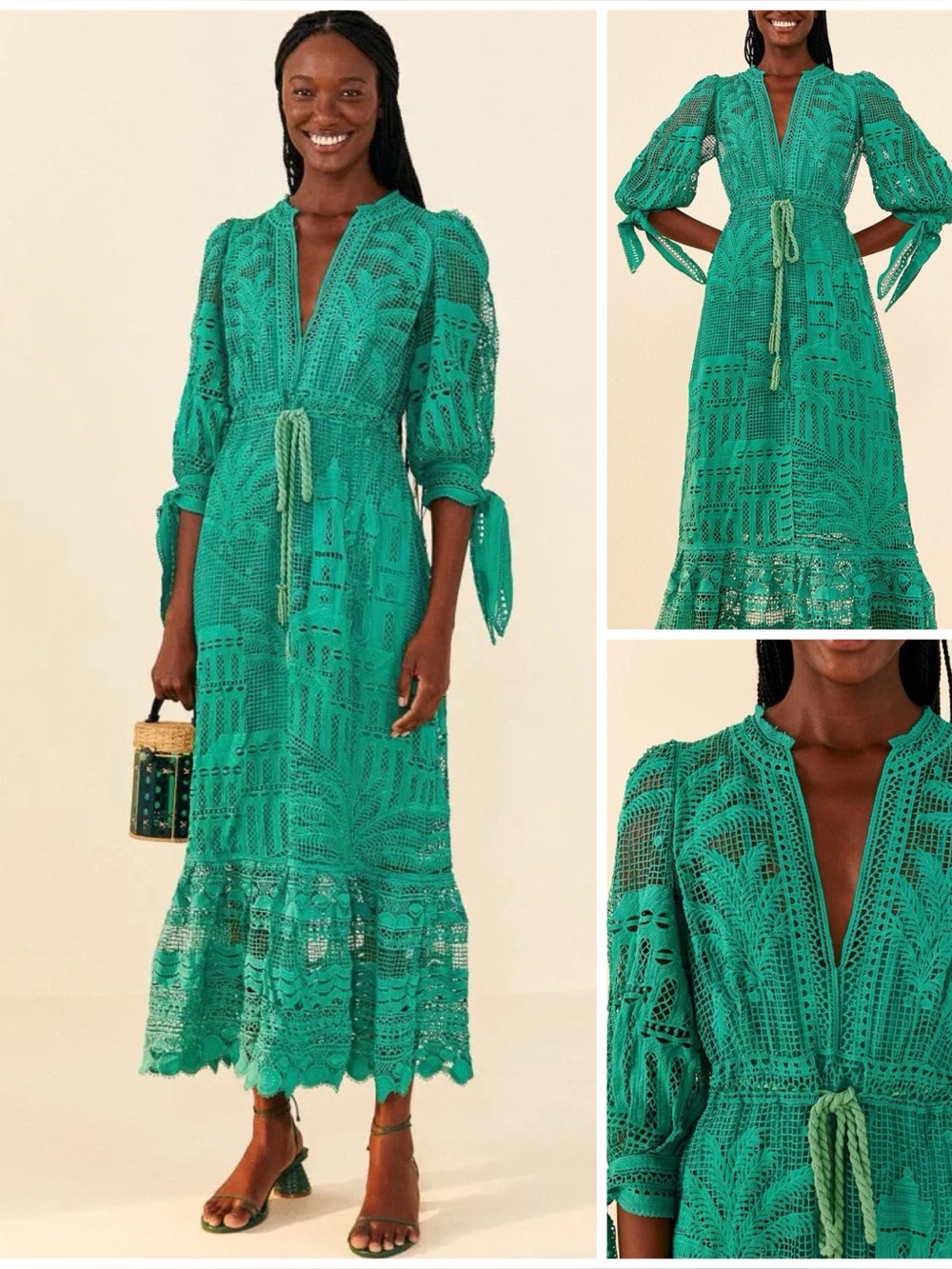 House of Harlow 1960 ~ Crochet Embroidered Lace Maxi Green Dress